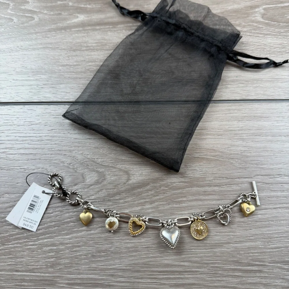 Chico's Women Bracelet Valentines Day Heart Charm Mixed Metal Silver Gold OS